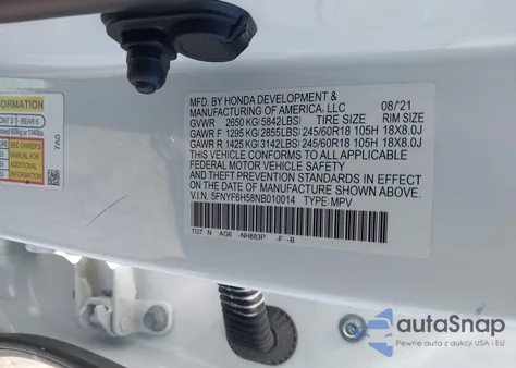 2022 Honda Pilot Awd Ex-L из США, поврежденный, VIN 5FNYF6H58NB010014